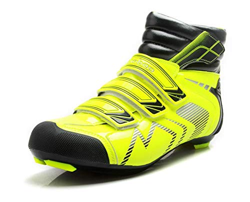 Botas de ciclismo de invierno para bicicleta de carretera y de carretera para hombre y mujer compatible con sistema SPD y Look, amarillo, 44 EU