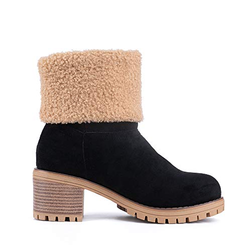 Botas Mujer Invierno Forradas Cálidas Botines Serraje Tacón Ancho Medio 6CM Plataforma Zapatos Nieve Cómodos Casual Negro EU 40