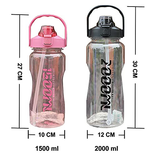 Botella con Pajita 1,5 Litro Botellas de agua para niños sin BPA y Cepillo de Limpieza, para Gimnasio Ciclismo Trekking Reutilizable Tapa Abatible de 1 Clic 1500ml Verde