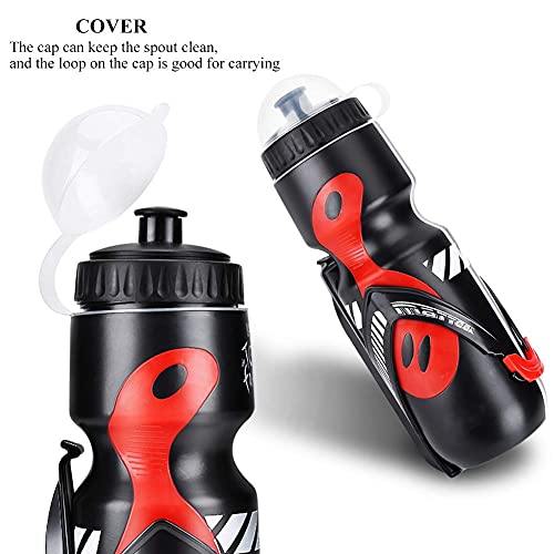 Botella de Agua Deportiva, Botella de Agua de Deportes 650ml con Soporte de Bicicleta Soporte de Jaula para Bicicletas de Montaña de Ciclo(Black+Red)