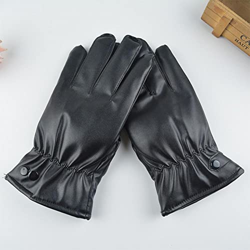 BOWTONG 1 par de Guantes Negros de Invierno para Hombre, Guantes de Invierno para Mantener el Calor, Pantalla táctil, Guantes de conducción a Prueba de Viento, Guantes de Cuero sintético Unisex