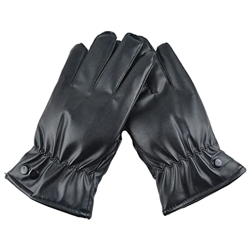 BOWTONG 1 par de Guantes Negros de Invierno para Hombre, Guantes de Invierno para Mantener el Calor, Pantalla táctil, Guantes de conducción a Prueba de Viento, Guantes de Cuero sintético Unisex