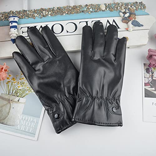 BOWTONG 1 par de Guantes Negros de Invierno para Hombre, Guantes de Invierno para Mantener el Calor, Pantalla táctil, Guantes de conducción a Prueba de Viento, Guantes de Cuero sintético Unisex