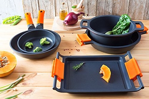 BRA Efficient Orange - Set de 3 sartenes, aluminio fundido con antiadherente tricapa libre de PFOA, para todo tipo de cocinas, inducción y vitrocerámica,lavavajillas, 18-22-26 cm [Amazon Exclusive]