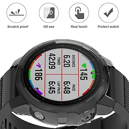 Braleto Estuche para Garmin Fenix 6s, Paquete de 2 Protectores Estuche Delgado Funda de TPU Transparente para Garmin Fenix 6s [Negro + Transparente]