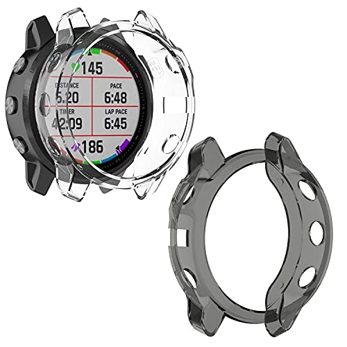 Braleto Estuche para Garmin Fenix 6s, Paquete de 2 Protectores Estuche Delgado Funda de TPU Transparente para Garmin Fenix 6s [Negro + Transparente]