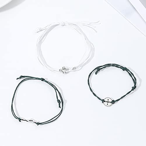 Branets - Juego de pulseras de brújula en capas Boho, pulsera de montaña de plata con cuentas, cadena de mano, accesorios de joyería para mujeres y niñas (3 piezas)