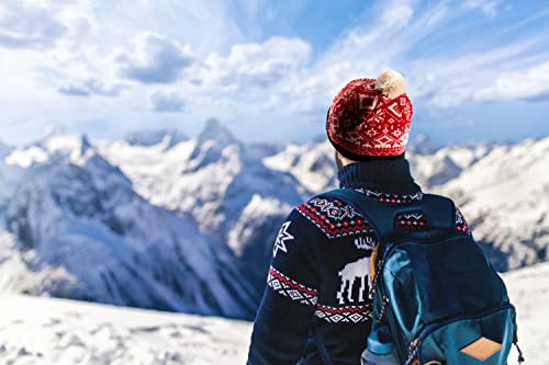 Bråtens Hallingdal Sombrero Noruego con pompón - Hecho en Europa - Sombrero de Punto cálido de Invierno - 100% Lana - Rojo/Blanco