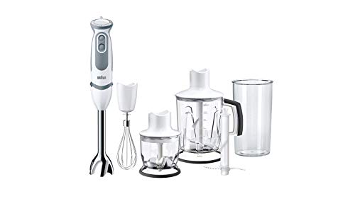 Braun Minipimer 5245 - Batidora de mano, 1000 W, 21 velocidades, y función turbo, anti-salpicuduras, 4 accesorios (varillas, mini-picadora 350ml, batidora de vaso de 1.25L, vaso medidor 600ml) Blanco