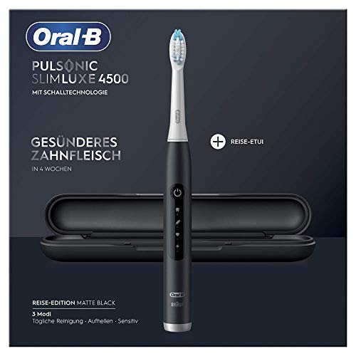 Braun Oral-B 4210201305736 Pulsonic Slim Luxe 4500 - Cepillo de dientes eléctrico para encías más sanas en 4 semanas, con programa Sensitiv, estuche de viaje premium, color negro