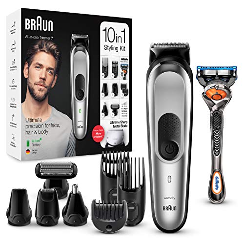 Braun Recortadora de Barba 10 en 1, Máquina de Cortar Pelo, Depiladora Corporal Hombre, MGK 7220, Gris