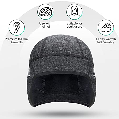 BRGOOD Gorro Ciclismo, Gorro Ciclismo Bajo Casco, Forro a Prueba de Viento Gorro Running Invierno para Hombre, Gorros Deporte al Aire Libre Térmico de Ciclistas, Apto para Cascos, Moto, Esquí (Negro)