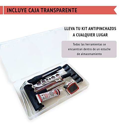 BRICOMIRAS Kit Antipinchazos Coche - Kit De Reparacion De Neumáticos para Coche, Moto, Bicicleta - Caja Incluida con Todas Las Herramientas - para Todo Tipo De Neumáticos