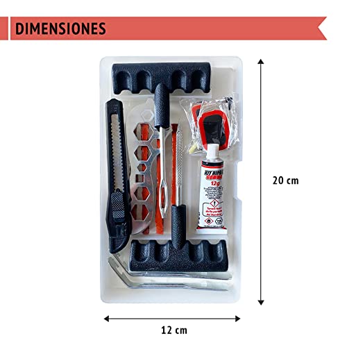 BRICOMIRAS Kit Antipinchazos Coche - Kit De Reparacion De Neumáticos para Coche, Moto, Bicicleta - Caja Incluida con Todas Las Herramientas - para Todo Tipo De Neumáticos