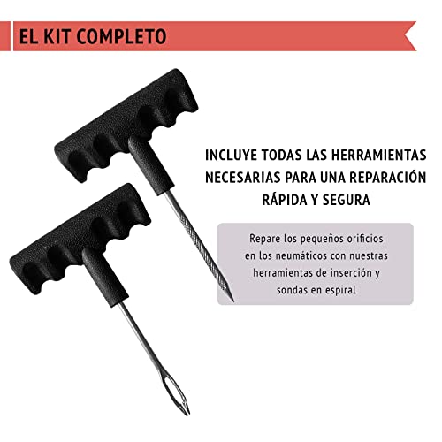 BRICOMIRAS Kit Antipinchazos Coche - Kit De Reparacion De Neumáticos para Coche, Moto, Bicicleta - Caja Incluida con Todas Las Herramientas - para Todo Tipo De Neumáticos