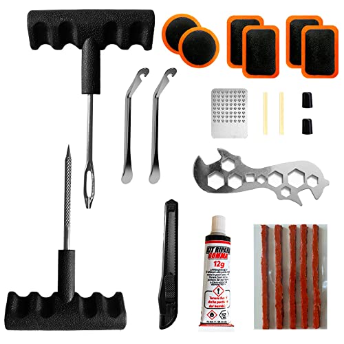 BRICOMIRAS Kit Antipinchazos Coche - Kit De Reparacion De Neumáticos para Coche, Moto, Bicicleta - Caja Incluida con Todas Las Herramientas - para Todo Tipo De Neumáticos