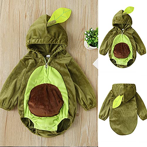 BriskyM Disfraz de aguacate de Halloween para bebé infantil cálido invierno de manga larga con capucha mameluco de lana mono trajes generales (Mameluco con capucha verde, 12-18 Months)