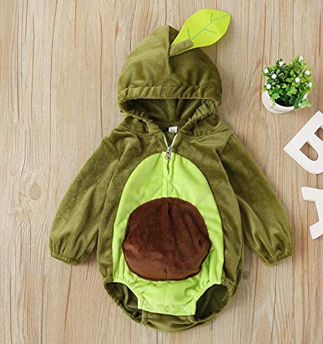 BriskyM Disfraz de aguacate de Halloween para bebé infantil cálido invierno de manga larga con capucha mameluco de lana mono trajes generales (Mameluco con capucha verde, 12-18 Months)