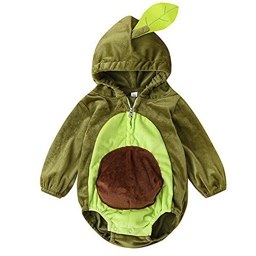 BriskyM Disfraz de aguacate de Halloween para bebé infantil cálido invierno de manga larga con capucha mameluco de lana mono trajes generales (Mameluco con capucha verde, 12-18 Months)