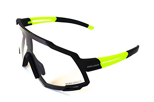 Brown Labrador Gafas Ciclismo polarizadas, fotocromáticas con 6 Lentes Intercambiables UV 400. Gafas Deportivas, Running Trail Running, Ciclismo BTT, para Hombre y Mujer (Black Yellow - by)