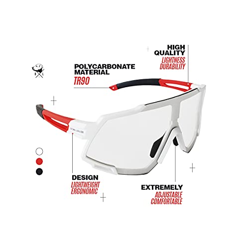 Brown Labrador Gafas fotocromaticas Ciclismo, Running Trail Running, BTT, Triatlon para Hombre y Mujer (White Red Black - WR)