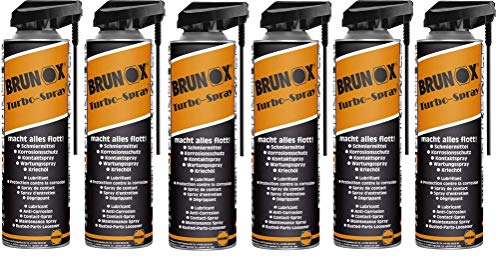 BRUNOX Turbo Spray lubricante 500 ml, protección contra la corrosión, spray de contacto, aceite penetrante, spray de mantenimiento, 6 unidades