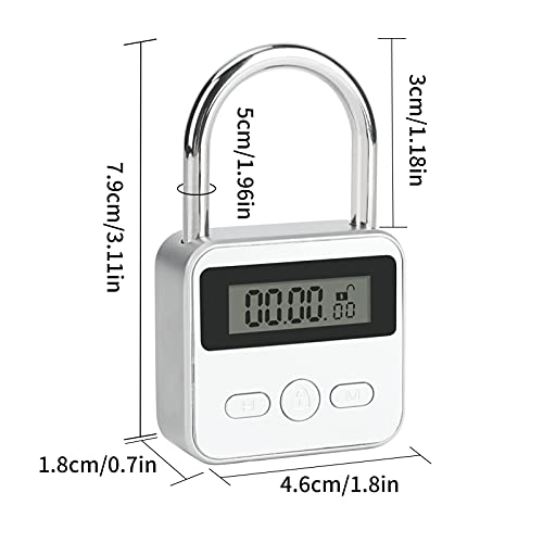 Brynnl Smart Time Lock 99 horas de bloqueo de tiempo máximo con pantalla LCD Candado de seguridad recargable USB Bloqueo de temporizador electrónico de metal resistente (Plata)