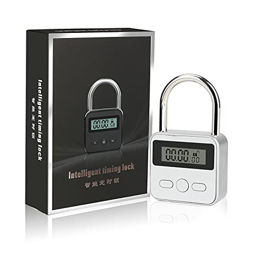 Brynnl Smart Time Lock 99 horas de bloqueo de tiempo máximo con pantalla LCD Candado de seguridad recargable USB Bloqueo de temporizador electrónico de metal resistente (Plata)