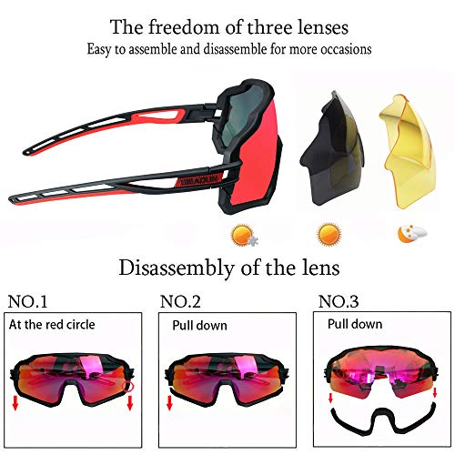 BRZSACR Gafas de Ciclismo Polarizadas con 3 Lentes Intercambiables gafas mtb gafas deportivas hombre Mujeres UV 400 Anti Viento para ciclismo, conducir, correr