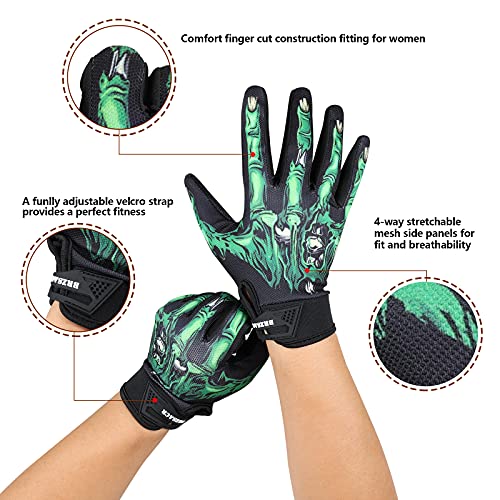 BRZSACR Guantes al Aire Libre cráneo Zombie diseño de Hueso Ciclismo Escalada Motocicleta Ciclismo Guantes de jardinería para Hombres y Mujeres (XL, Verde)