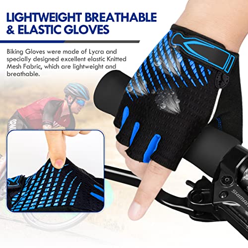 BTNEEU Guantes Ciclismo Medio Dedo Guantes Bicicleta Montaña, Guantes Ciclismo Verano Guantes MTB Gel Antideslizante Transpirable, Guantes Cortos Ciclismo Carretera para Hombre y Mujer (Azul, XL)