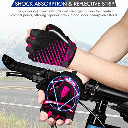 BTNEEU Guantes Ciclismo Medio Dedo Guantes Bicicleta Montaña, Guantes Ciclismo Verano Guantes MTB Gel Antideslizante Transpirable, Guantes Cortos Ciclismo Carretera para Hombre y Mujer (Rosa, S)