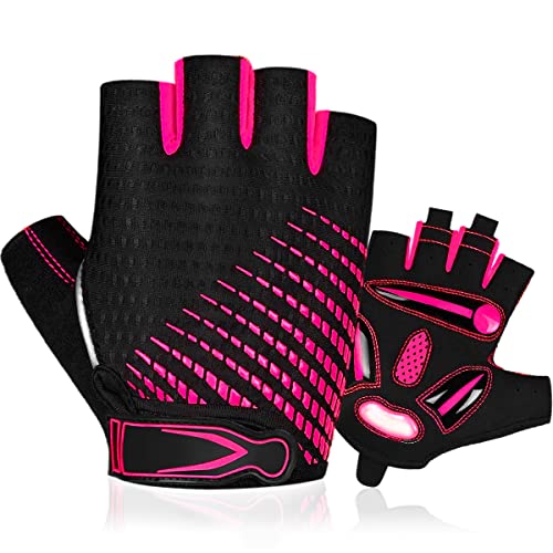 BTNEEU Guantes Ciclismo Medio Dedo Guantes Bicicleta Montaña, Guantes Ciclismo Verano Guantes MTB Gel Antideslizante Transpirable, Guantes Cortos Ciclismo Carretera para Hombre y Mujer (Rosa, S)