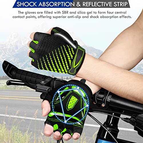 BTNEEU Guantes Ciclismo Medio Dedo Guantes Bicicleta Montaña, Guantes Ciclismo Verano Guantes MTB Gel Antideslizante Transpirable, Guantes Cortos Ciclismo Carretera para Hombre y Mujer (Verde, S)