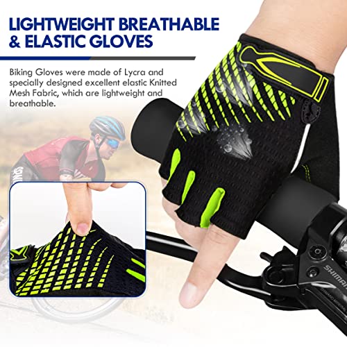 BTNEEU Guantes Ciclismo Medio Dedo Guantes Bicicleta Montaña, Guantes Ciclismo Verano Guantes MTB Gel Antideslizante Transpirable, Guantes Cortos Ciclismo Carretera para Hombre y Mujer (Verde, S)