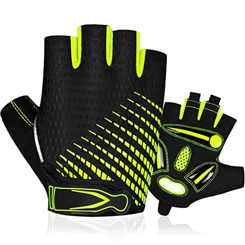 BTNEEU Guantes Ciclismo Medio Dedo Guantes Bicicleta Montaña, Guantes Ciclismo Verano Guantes MTB Gel Antideslizante Transpirable, Guantes Cortos Ciclismo Carretera para Hombre y Mujer (Verde, S)