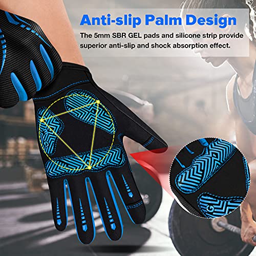 BTNEEU Guantes de Ciclismo Hombre Guantes Bicicleta Montaña de Dedo Completo con Pantalla Táctil Guantes Ciclismo Mujer Gel Antideslizante Transpirable Guantes MTB Largos Guantes Deportivo (Azul, L)