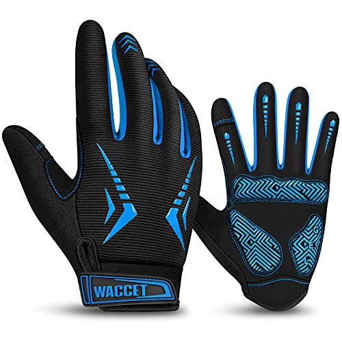 BTNEEU Guantes de Ciclismo Hombre Guantes Bicicleta Montaña de Dedo Completo con Pantalla Táctil Guantes Ciclismo Mujer Gel Antideslizante Transpirable Guantes MTB Largos Guantes Deportivo (Azul, L)