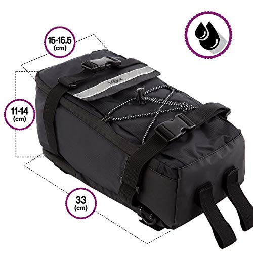 BTR Mochila Resistente AL Agua Deluxe (Negra) para el portaequipajes Trasero con Correa para el Hombro integrada, Cinta Reflectante