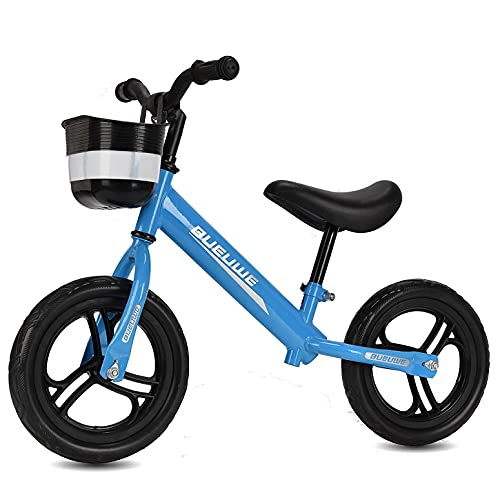 Bueuwe Bicicleta De Equilibrio para Menores hasta 35 Kg Amplias Posibilidades De Regulación Regulación del Asiento Y del Volante Ruedas Ligeras Reposapiés Perfilado,Azul