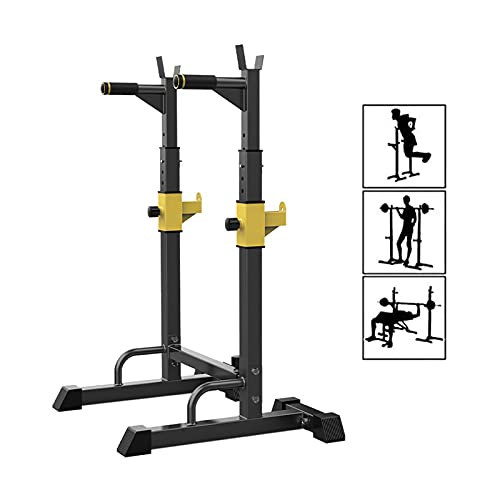 Bueuwe Estante de Barra con Pesas Ajustable para Barbell,Squat Rack Stand Gym para Fitness,Soporte para Barras de Pesas bastidores de Peso Estante de Barra,MAX Cargar 550 Lbs (A-Yellow)