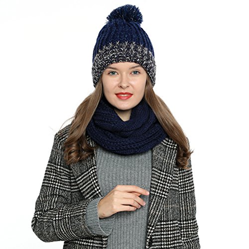 Bufanda de invierno tipo cuello suave y cálida para mujer con diseño de punto - Azul oscuro
