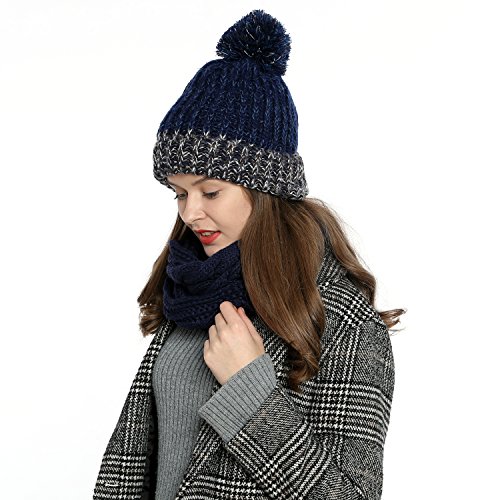 Bufanda de invierno tipo cuello suave y cálida para mujer con diseño de punto - Azul oscuro
