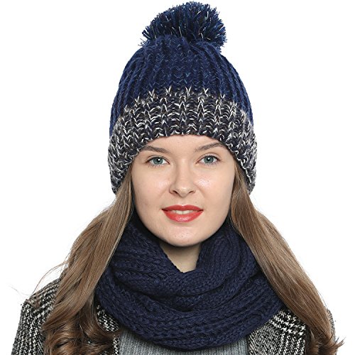 Bufanda de invierno tipo cuello suave y cálida para mujer con diseño de punto - Azul oscuro