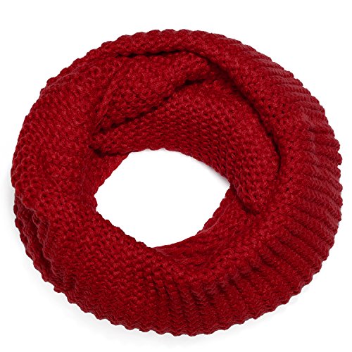 Bufanda de lana de invierno tipo cuello suave y cálida para mujer con diseño de punto - Rojo oscuro