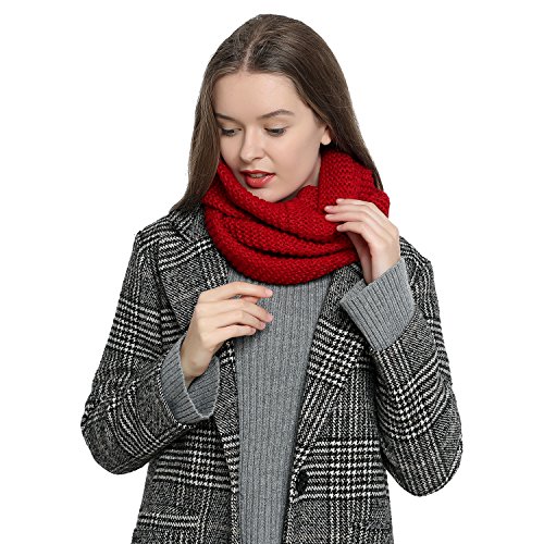 Bufanda de lana de invierno tipo cuello suave y cálida para mujer con diseño de punto - Rojo oscuro