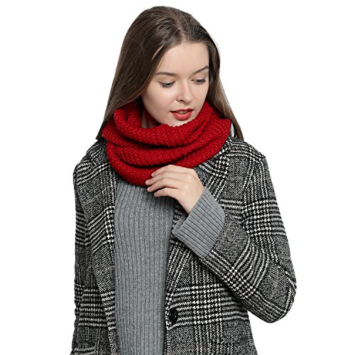 Bufanda de lana de invierno tipo cuello suave y cálida para mujer con diseño de punto - Rojo oscuro