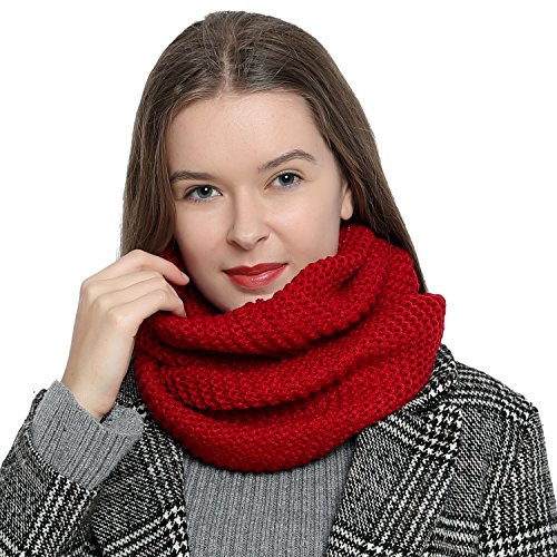 Bufanda de lana de invierno tipo cuello suave y cálida para mujer con diseño de punto - Rojo oscuro