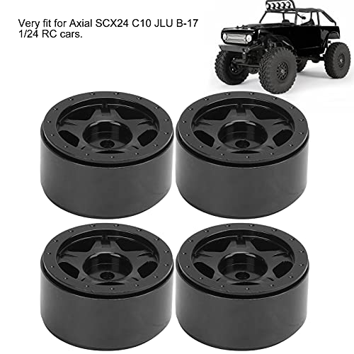 Buje de Rueda de Aleación de Aluminio de 27 Mm, 4 Bujes de Rueda de Coche RC de Alta Resistencia a la Abrasión, Fácil de Instalar Y Reemplazar para Coches Axiales SCX24 C10 JLU B-17 1/24 RC(Negro)