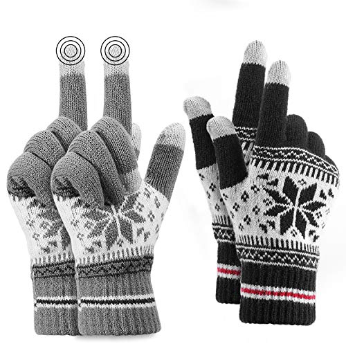 Buluri 2 Pares de Guantes de Invierno, Guantes de Punto para Pantalla Táctil,Guantes Touch Screen para Mujer Hombre Invierno Caliente Guantes